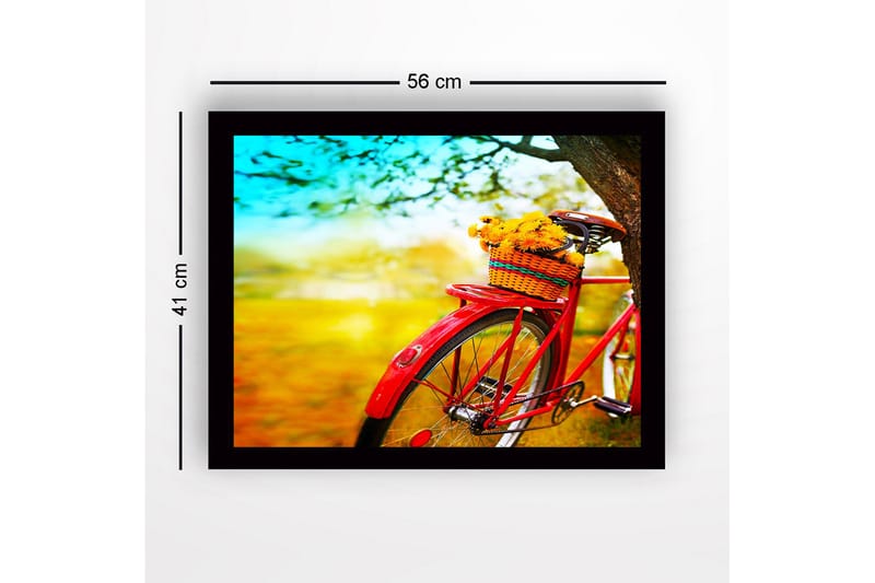 Innrammet lerretsbilde i tre - 41x56 cm - Rød sykkel med en kurv fylt med blomster - Rød / Gul / Grønn - Interiør - Maleri & posters - Lerretsbilder
