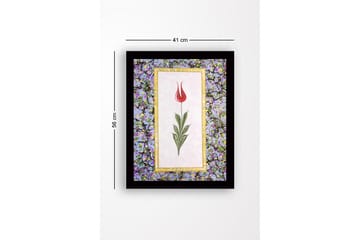 Innrammet lerretsbilde i tre - 41x56 cm - Rød tulipan med grønne blader på lys bakgrunn - Rød / Grønn / Lilla - Interiør - Maleri & posters - Lerretsbilder