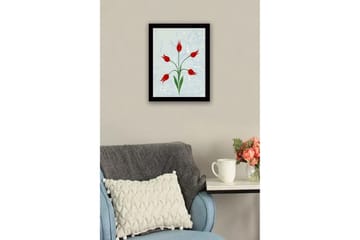 Innrammet lerretsbilde i tre - 41x56 cm - Røde tulipaner med grønne stilker på en lyseblå bakgrunn - Rød / Grønn / Lyseblå - Interiør - Maleri & posters - Lerretsbilder