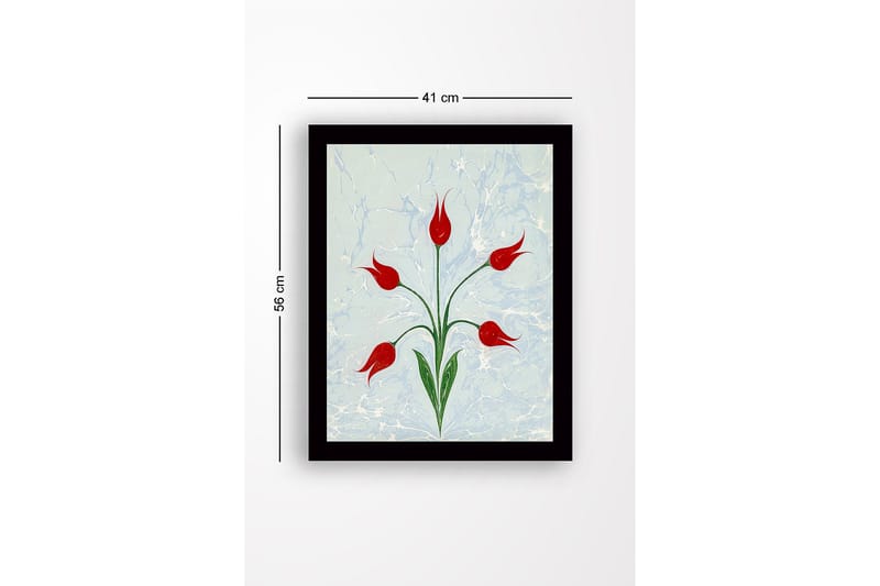 Innrammet lerretsbilde i tre - 41x56 cm - Røde tulipaner med grønne stilker på en lyseblå bakgrunn - Rød / Grønn / Lyseblå - Interiør - Maleri & posters - Lerretsbilder