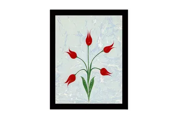 Innrammet lerretsbilde i tre - 41x56 cm - Røde tulipaner med grønne stilker på en lyseblå bakgrunn - Rød / Grønn / Lyseblå - Interiør - Maleri & posters - Lerretsbilder