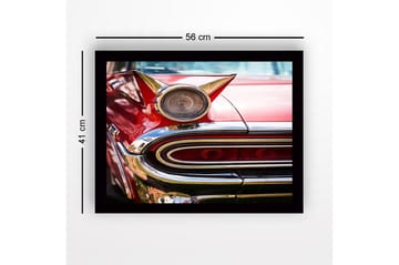 Innrammet lerretsbilde i tre - 41x56 cm - Retrobil med karakteristiske detaljer og skinnende krom - Rød / Krom / Gull - Interiør - Maleri & posters - Lerretsbilder