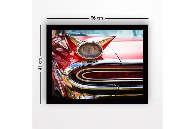 Innrammet lerretsbilde i tre - 41x56 cm - Retrobil med karakteristiske detaljer og skinnende krom - Rød / Krom / Gull - Interiør - Maleri & posters - Lerretsbilder