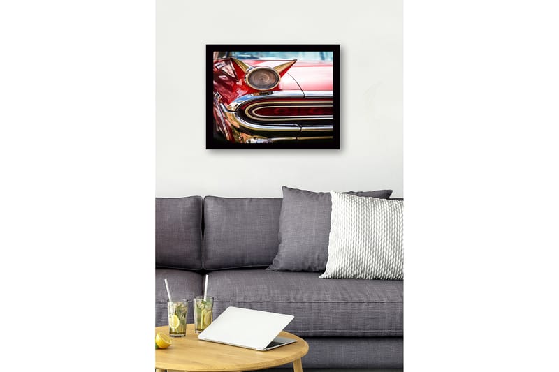 Innrammet lerretsbilde i tre - 41x56 cm - Retrobil med karakteristiske detaljer og skinnende krom - Rød / Krom / Gull - Interiør - Maleri & posters - Lerretsbilder