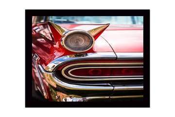 Innrammet lerretsbilde i tre - 41x56 cm - Retrobil med karakteristiske detaljer og skinnende krom - Rød / Krom / Gull - Interiør - Maleri & posters - Lerretsbilder