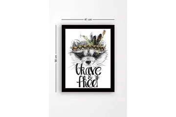 Innrammet lerretsbilde i tre - 41x56 cm - Rev med fjær og dekorativt hodeplagg - Svart / Gull / Hvit - Interiør - Maleri & posters - Lerretsbilder