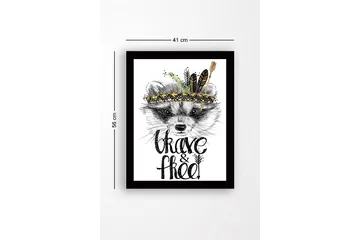 Innrammet lerretsbilde i tre - 41x56 cm - Rev med fjær og dekorativt hodeplagg - Svart / Gull / Hvit - Interiør - Maleri & posters - Lerretsbilder