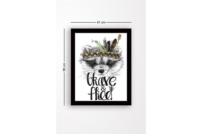 Innrammet lerretsbilde i tre - 41x56 cm - Rev med fjær og dekorativt hodeplagg - Svart / Gull / Hvit - Interiør - Maleri & posters - Lerretsbilder