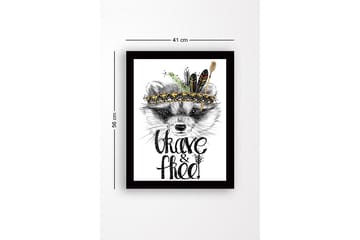 Innrammet lerretsbilde i tre - 41x56 cm - Rev med fjær og dekorativt hodeplagg - Svart / Gull / Hvit - Interiør - Maleri & posters - Lerretsbilder