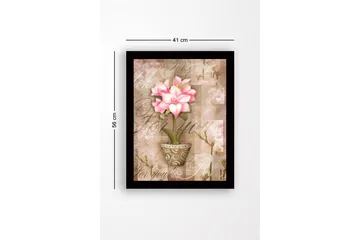 Innrammet lerretsbilde i tre - 41x56 cm - Rosa blomst i potte med myke bakgrunnsfarger - Rosa / Beige / Grønn - Interiør - Maleri & posters - Lerretsbilder