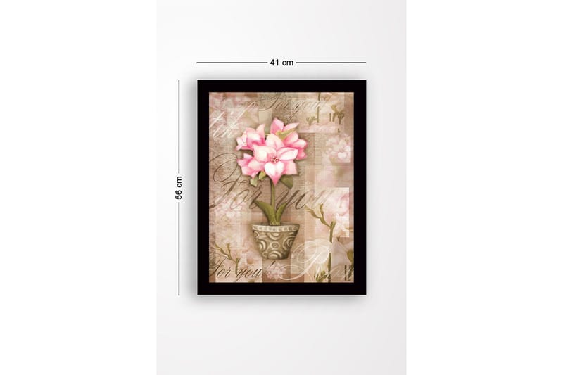 Innrammet lerretsbilde i tre - 41x56 cm - Rosa blomst i potte med myke bakgrunnsfarger - Rosa / Beige / Grønn - Interiør - Maleri & posters - Lerretsbilder