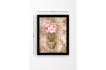 Innrammet lerretsbilde i tre - 41x56 cm - Rosa blomst i potte med myke bakgrunnsfarger - Rosa / Beige / Grønn - Interiør - Maleri & posters - Lerretsbilder