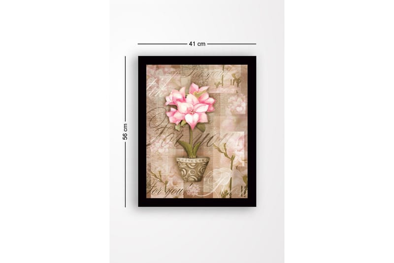 Innrammet lerretsbilde i tre - 41x56 cm - Rosa blomst i potte med myke bakgrunnsfarger - Rosa / Beige / Grønn - Interiør - Maleri & posters - Lerretsbilder