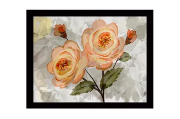 Innrammet lerretsbilde i tre - 41x56 cm - Rosa blomster med grønne blader - Lys rosa / Grønn / Beige - Interiør - Maleri & posters - Lerretsbilder