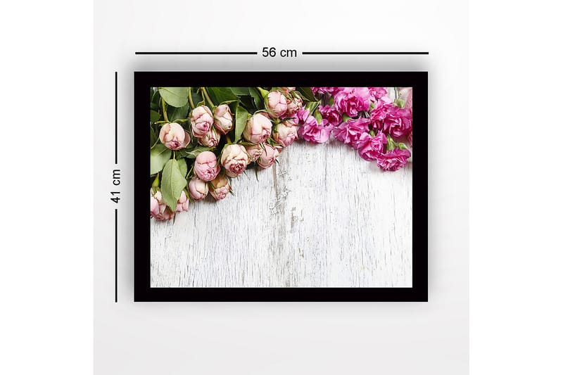 Innrammet lerretsbilde i tre - 41x56 cm - Rosa blomster med grønt bladverk - Rosa / Grønn - Interiør - Maleri & posters - Lerretsbilder