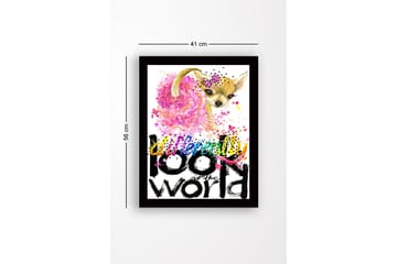 Innrammet lerretsbilde i tre - 41x56 cm - Søt chihuahua med fargerik bakgrunn og inspirerende tekst - Rosa / Svart / Gul - Interiør - Maleri & posters - Lerretsbilder