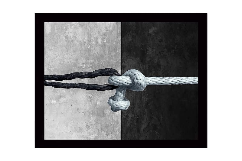 Innrammet lerretsbilde i tre - 41x56 cm - Sammenflettede tau i kontrasterende svart og hvitt - Svart / Hvit - Interiør - Maleri & posters - Lerretsbilder