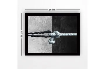Innrammet lerretsbilde i tre - 41x56 cm - Sammenflettede tau i kontrasterende svart og hvitt - Svart / Hvit - Interiør - Maleri & posters - Lerretsbilder