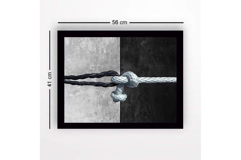 Innrammet lerretsbilde i tre - 41x56 cm - Sammenflettede tau i kontrasterende svart og hvitt - Svart / Hvit - Interiør - Maleri & posters - Lerretsbilder