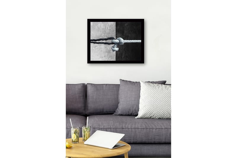 Innrammet lerretsbilde i tre - 41x56 cm - Sammenflettede tau i kontrasterende svart og hvitt - Svart / Hvit - Interiør - Maleri & posters - Lerretsbilder