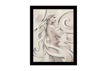 Innrammet lerretsbilde i tre - 41x56 cm - Sensuell kvinne med flagrende hår og en rose i hånden - Lys beige / Grå / Hvit - Interiør - Maleri & posters - Lerretsbilder