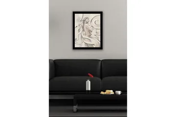 Innrammet lerretsbilde i tre - 41x56 cm - Sensuell kvinne med flagrende hår og en rose i hånden - Lys beige / Grå / Hvit - Interiør - Maleri & posters - Lerretsbilder