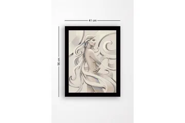 Innrammet lerretsbilde i tre - 41x56 cm - Sensuell kvinne med flagrende hår og en rose i hånden - Lys beige / Grå / Hvit - Interiør - Maleri & posters - Lerretsbilder