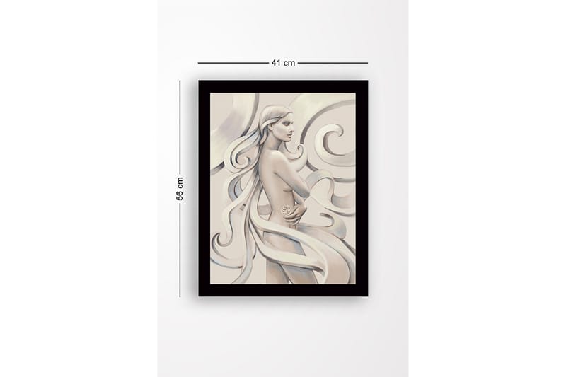 Innrammet lerretsbilde i tre - 41x56 cm - Sensuell kvinne med flagrende hår og en rose i hånden - Lys beige / Grå / Hvit - Interiør - Maleri & posters - Lerretsbilder