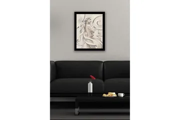 Innrammet lerretsbilde i tre - 41x56 cm - Sensuell kvinne med flagrende hår og en rose i hånden - Lys beige / Grå / Hvit - Interiør - Maleri & posters - Lerretsbilder