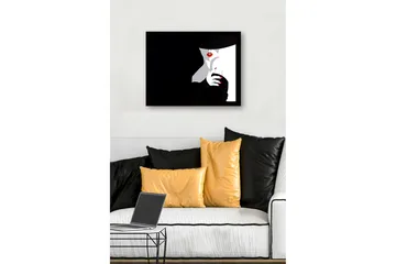 Innrammet lerretsbilde i tre - 41x56 cm - Sensuell kvinne med rød leppestift og svart hatt - Svart / Hvit / Rød - Interiør - Maleri & posters - Lerretsbilder