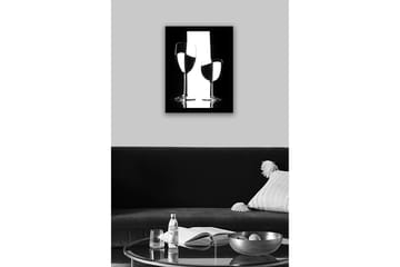 Innrammet lerretsbilde i tre - 41x56 cm - Silhuett av to vinglass med refleksjoner i en minimalistisk komposisjon - Svart / Hvit / Gjennomsiktig - Interiør - Maleri & posters - Lerretsbilder