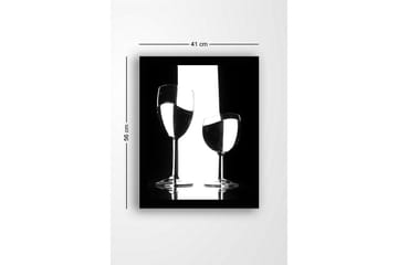 Innrammet lerretsbilde i tre - 41x56 cm - Silhuett av to vinglass med refleksjoner i en minimalistisk komposisjon - Svart / Hvit / Gjennomsiktig - Interiør - Maleri & posters - Lerretsbilder