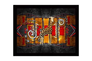 Innrammet lerretsbilde i tre - 41x56 cm - Sjiraff i en fargerik, abstrakt komposisjon - Gull / Rød / Svart - Interiør - Maleri & posters - Lerretsbilder
