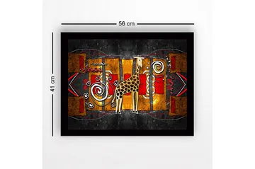 Innrammet lerretsbilde i tre - 41x56 cm - Sjiraff i en fargerik, abstrakt komposisjon - Gull / Rød / Svart - Interiør - Maleri & posters - Lerretsbilder