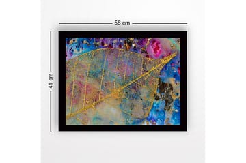 Innrammet lerretsbilde i tre - 41x56 cm - Skinnende gullblader mot en fargerik bakgrunn av blått og lilla - Gull / Blå / Lilla - Interiør - Maleri & posters - Lerretsbilder
