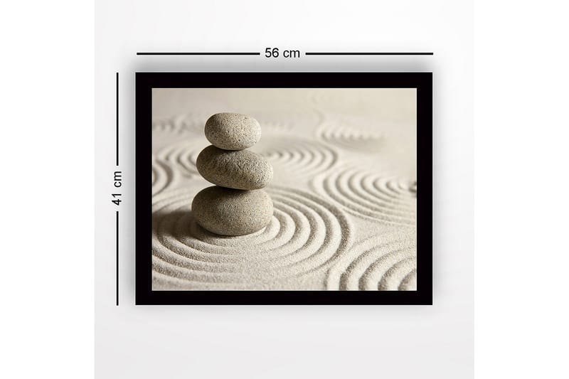 Innrammet lerretsbilde i tre - 41x56 cm - Steinrøys på sand med sirkulære mønstre - Grå / Beige - Interiør - Maleri & posters - Lerretsbilder