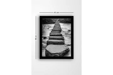 Innrammet lerretsbilde i tre - 41x56 cm - Steintrapper som fører over en rennende vannflate - Grå / Svart - Interiør - Maleri & posters - Lerretsbilder