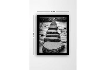 Innrammet lerretsbilde i tre - 41x56 cm - Steintrapper som fører over en rennende vannflate - Grå / Svart - Interiør - Maleri & posters - Lerretsbilder