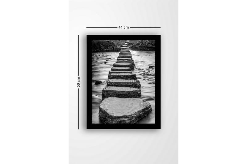 Innrammet lerretsbilde i tre - 41x56 cm - Steintrapper som fører over en rennende vannflate - Grå / Svart - Interiør - Maleri & posters - Lerretsbilder
