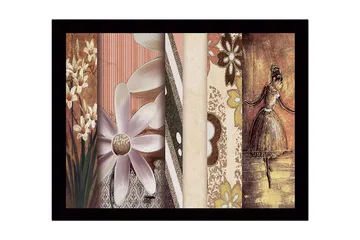 Innrammet lerretsbilde i tre - 41x56 cm - Stilisert ballerina med blomster og mønstre i bakgrunnen - Lys lilla / Beige / Brun - Interiør - Maleri & posters - Lerretsbilder