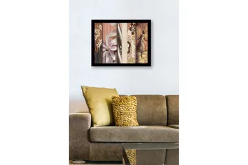 Innrammet lerretsbilde i tre - 41x56 cm - Stilisert ballerina med blomster og mønstre i bakgrunnen - Lys lilla / Beige / Brun - Interiør - Maleri & posters - Lerretsbilder