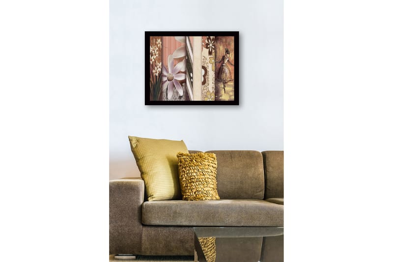 Innrammet lerretsbilde i tre - 41x56 cm - Stilisert ballerina med blomster og mønstre i bakgrunnen - Lys lilla / Beige / Brun - Interiør - Maleri & posters - Lerretsbilder