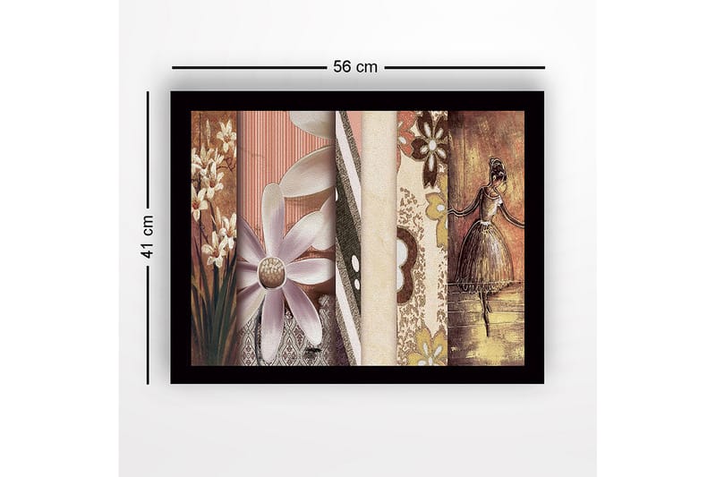 Innrammet lerretsbilde i tre - 41x56 cm - Stilisert ballerina med blomster og mønstre i bakgrunnen - Lys lilla / Beige / Brun - Interiør - Maleri & posters - Lerretsbilder
