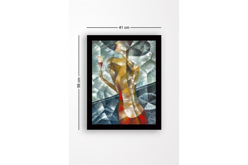 Innrammet lerretsbilde i tre - 41x56 cm - Stilisert kvinne med et glass i hånden - Gull / Rød / Grønnblå - Interiør - Maleri & posters - Lerretsbilder