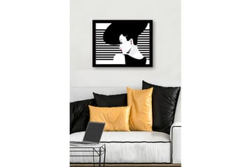 Innrammet lerretsbilde i tre - 41x56 cm - Stilisert kvinne med stort hår og røde lepper - Svart / Hvit / Rød - Interiør - Maleri & posters - Lerretsbilder