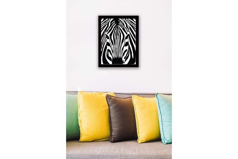 Innrammet lerretsbilde i tre - 41x56 cm - Stilisert sebra med kontrasterende svarte og hvite linjer - Svart / Hvit - Interiør - Maleri & posters - Lerretsbilder