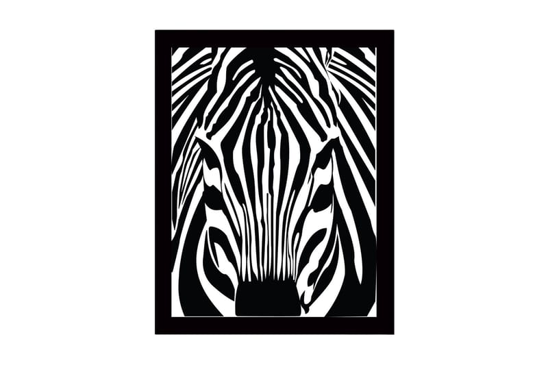 Innrammet lerretsbilde i tre - 41x56 cm - Stilisert sebra med kontrasterende svarte og hvite linjer, Svart / Hvit
