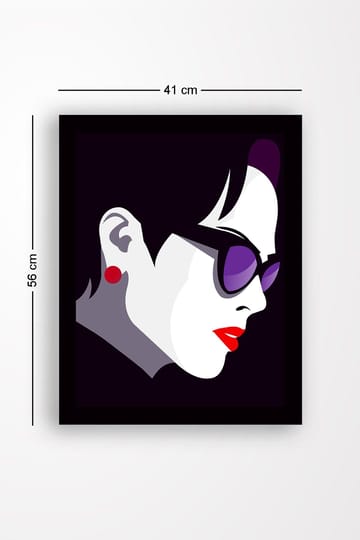 Innrammet lerretsbilde i tre - 41x56 cm - Stilisert profil av en kvinne med solbriller - Mørk lilla / Rød / Hvit - Interiør - Maleri & posters - Lerretsbilder