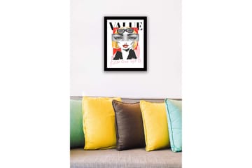 Innrammet lerretsbilde i tre - 41x56 cm - Stilisert portrett av en kvinne med solbriller og fargerik bakgrunn - Rød / Svart / Gul - Interiør - Maleri & posters - Lerretsbilder