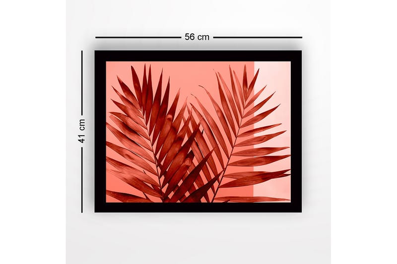 Innrammet lerretsbilde i tre - 41x56 cm - Store, stiliserte palmeblader i rød fargetone - Rød / Lys rosa - Interiør - Maleri & posters - Lerretsbilder